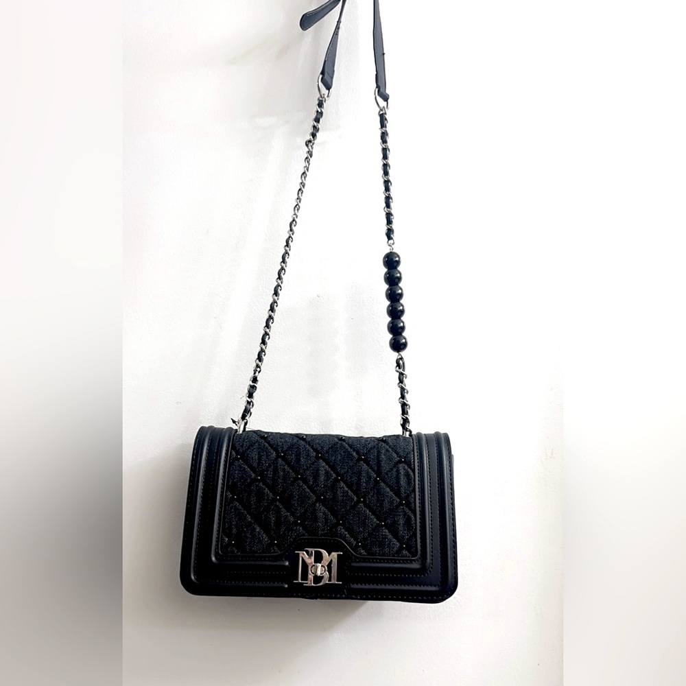 NWT Badgley Mischka Denim Diamond Quilted Crossbody w/ Pearls 10”x 6” Retail$159
